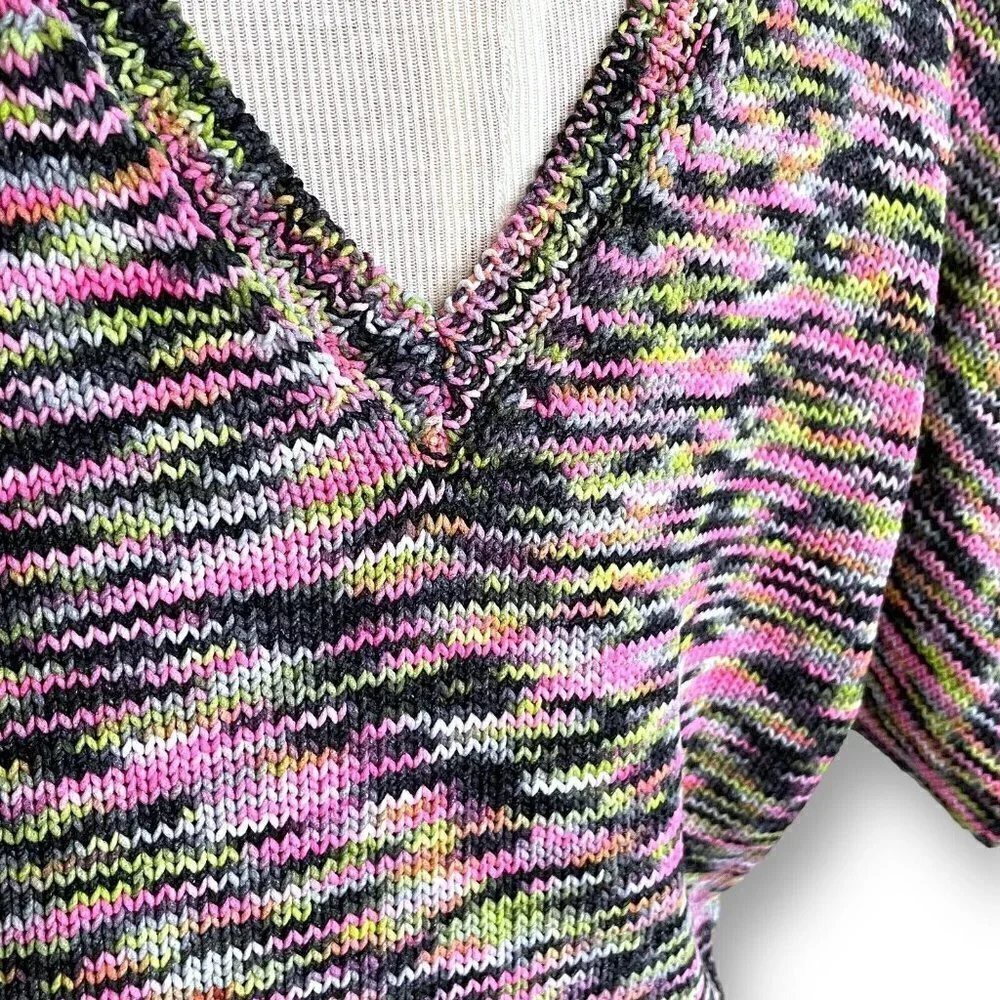 Suoli Womens Space Dye Sweater Sz IT 40 US S Pink Green Gray Cotton Vback Jumper